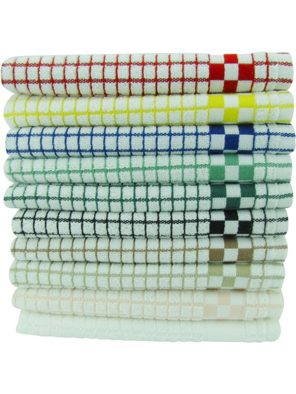 Heavy Duty 100% Cotton Kitchen Dish Towels Set - Super Absorbent, 10 Pack, Multi